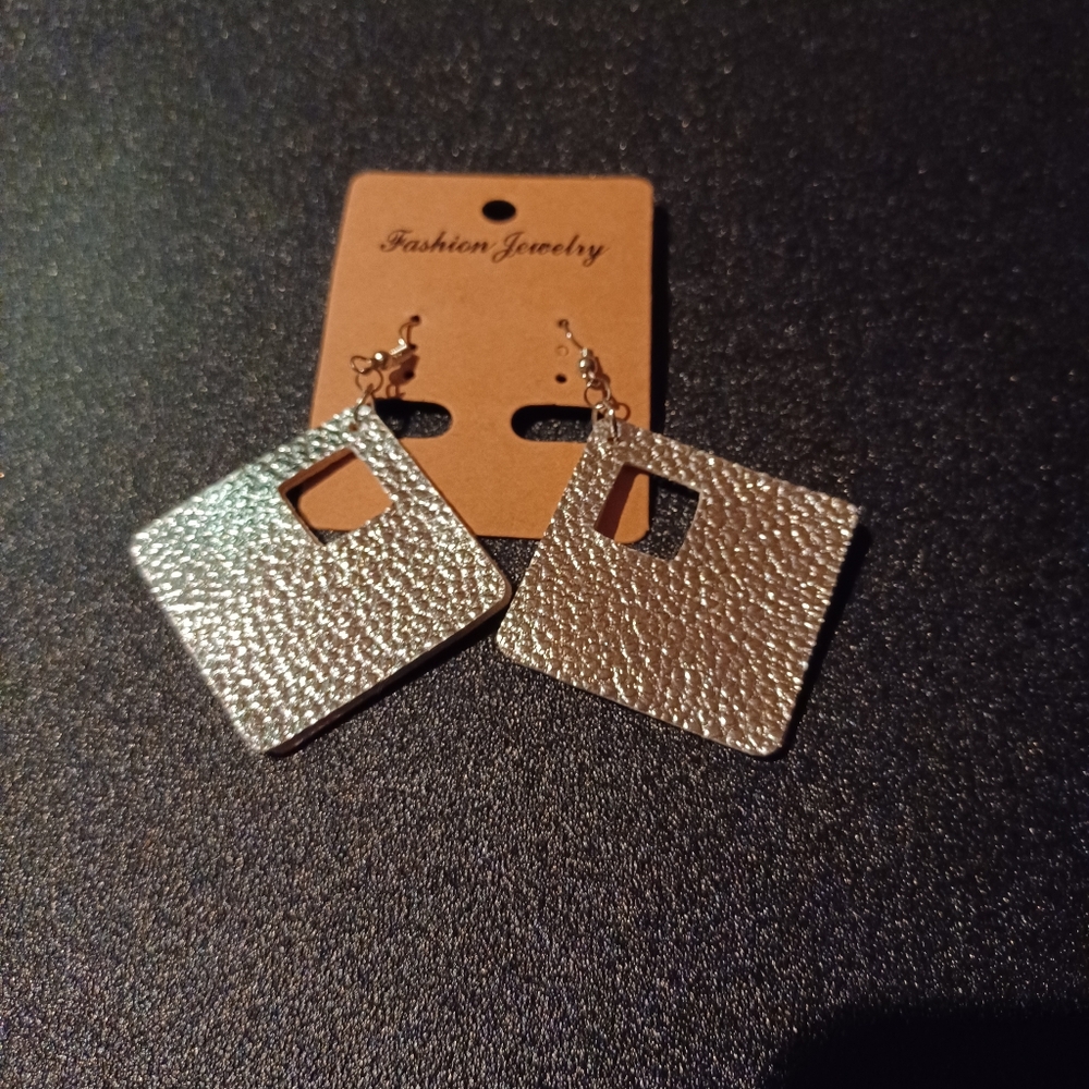 silver leather earrings